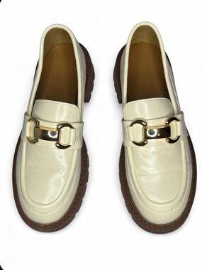 Ivory Lug Sole Platform Loafers with Gold Accessories Size 1.5 EU 36